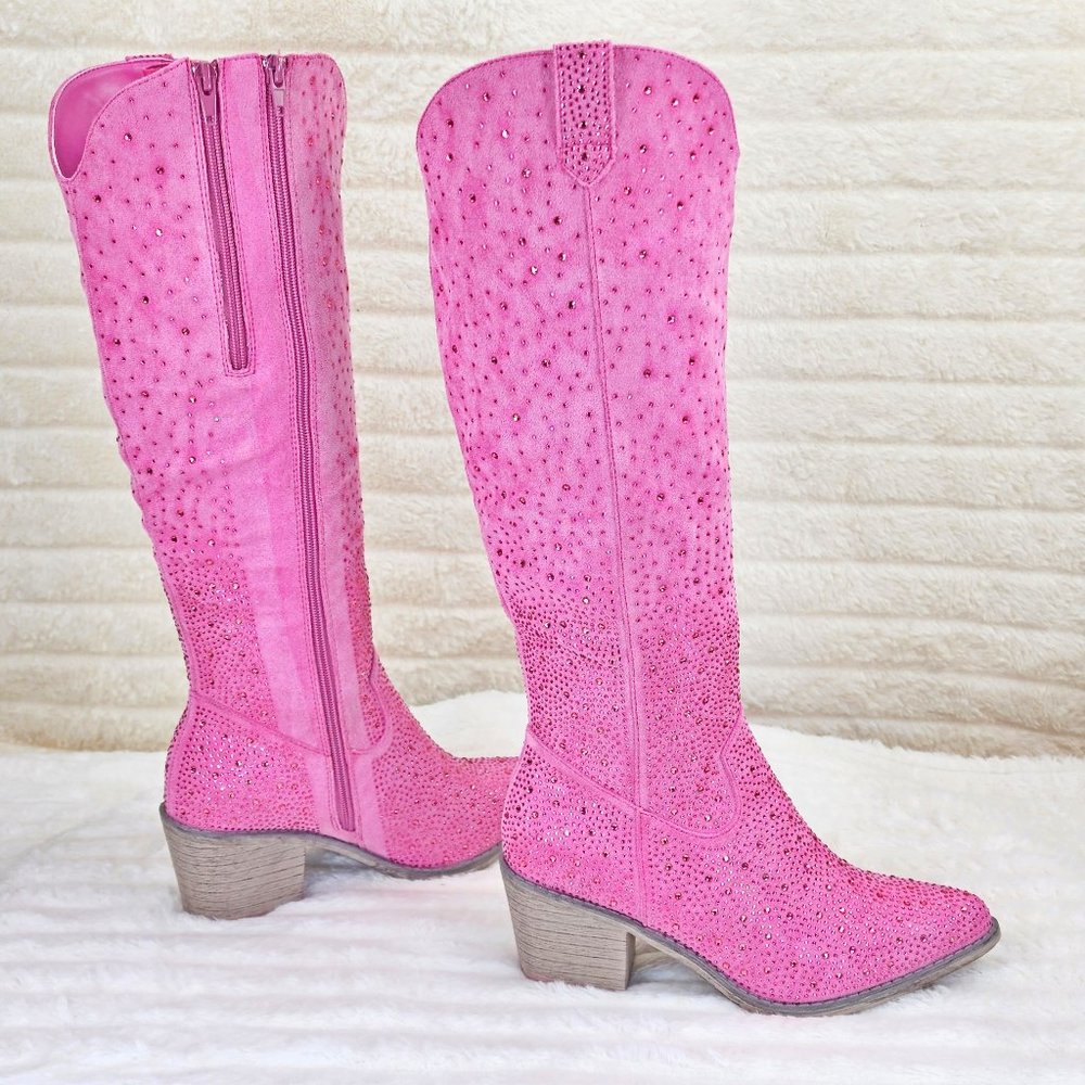 Wild Ones Glamour Cowboy Fuchsia Pink Rhinestone Cowgirl Boots Tuck Zipper Plus